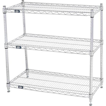 Nexel 3 Shelf, Chrome Wire Shelving Unit, Starter, 36inW x 12inD x 34inH B3124484